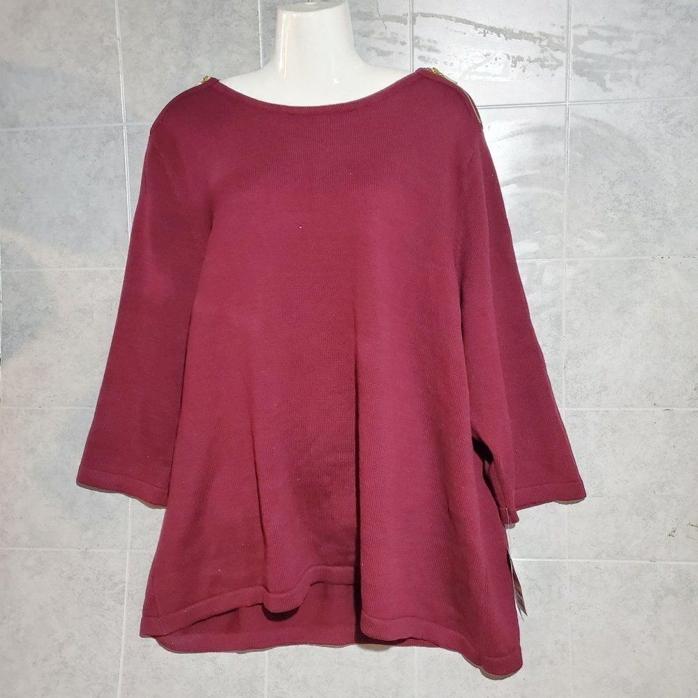 Karen Scott Zip Shoulder Sweater Burgundy 3X